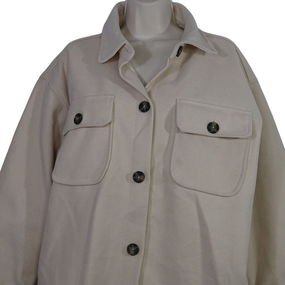 Forever 21 Beige Collared Button Up Jacket With Pockets Women Size M Lined - Picture 2 of 10